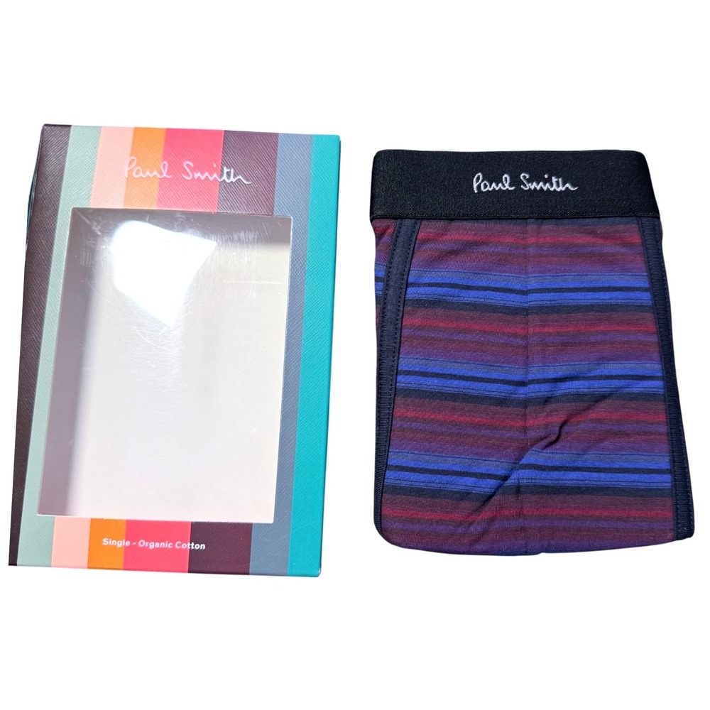 Paul Smith XXL Boxer Briefs Long Trunk Organic Cotton‎ Dark Red Blue Striped New